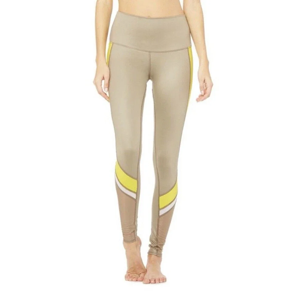ALO Yoga High Waist Legging Elevate Gravel/Yellow Size S  Sculpt/Lift/Contour